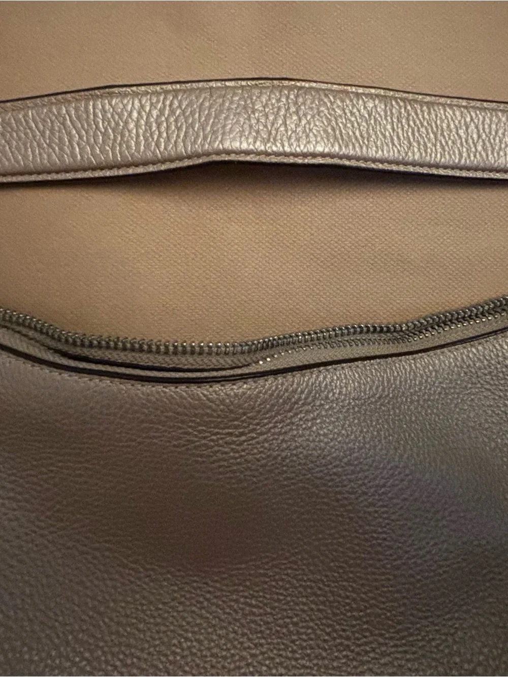Coach Metallic Taupe Pebbled Leather Shoulder Bag
